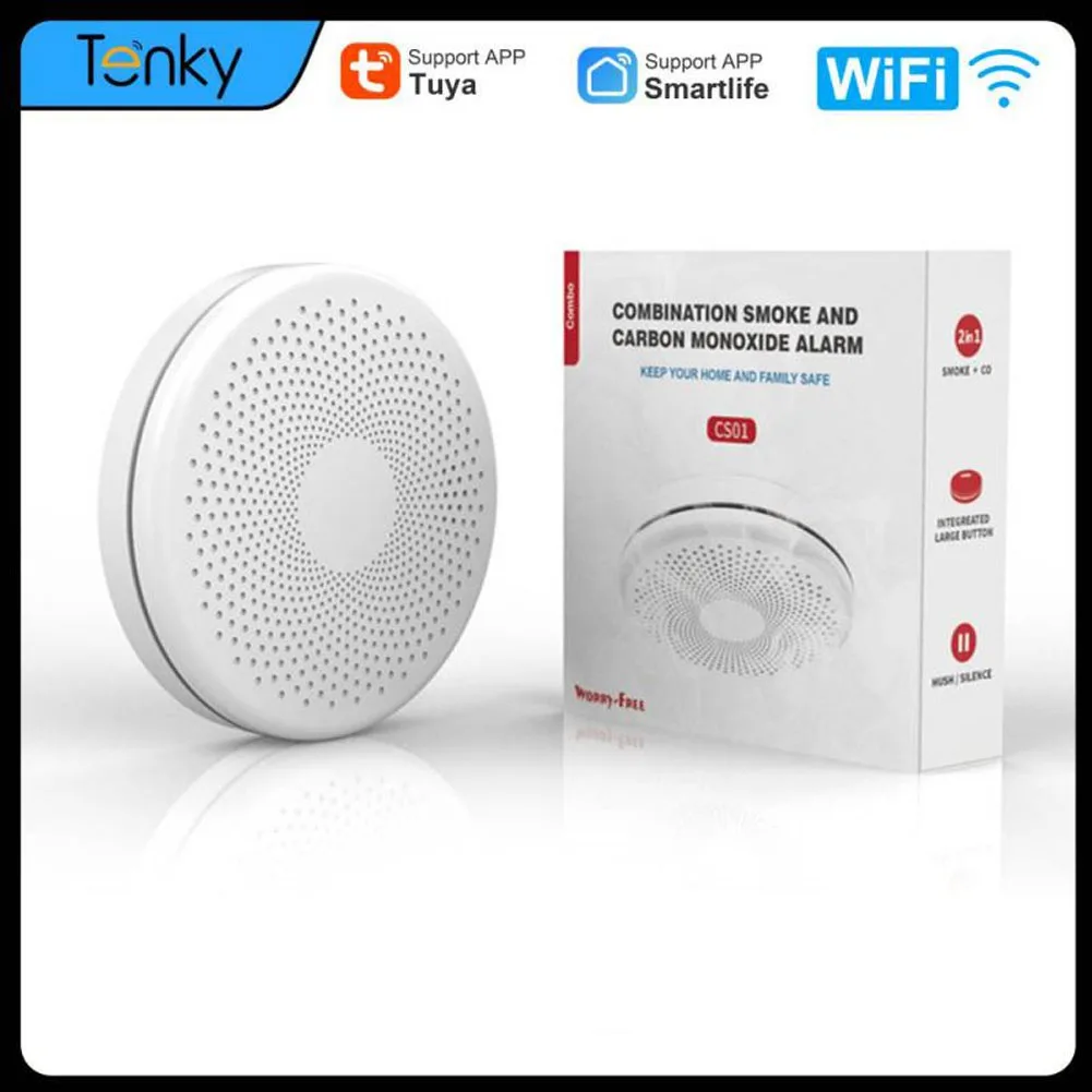 

2 In 1 Tuya WiFi Smart Smoke Detector & Carbon Monoxide Detector Smoke Co Gas Sensor Fire with Sound Alarm Security Protection