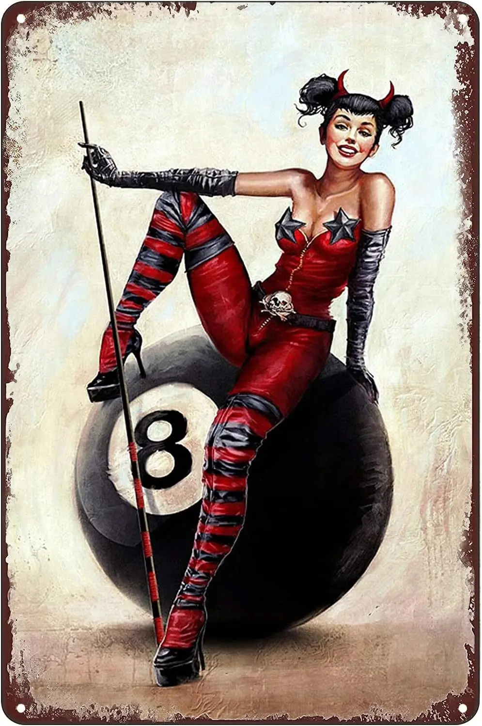 Vintage Metal Signs - Black Eight Billiard Ball Tin Sign Beauty Pinup Girl Poster Wall Art Decor for Home Bar Club Cafe Garage M
