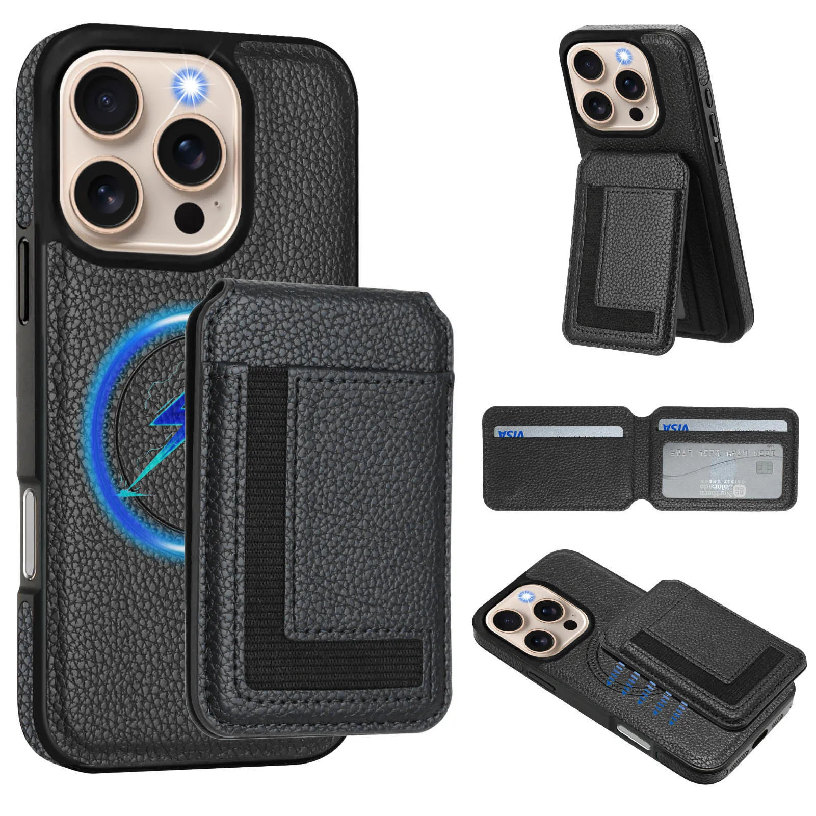 

2 in 1 Detachable Card Slot Magnetic Magsafe PU Leather Phone Case for iPhone 16 15 14 13 12 11 Phone Holder Stand Cover