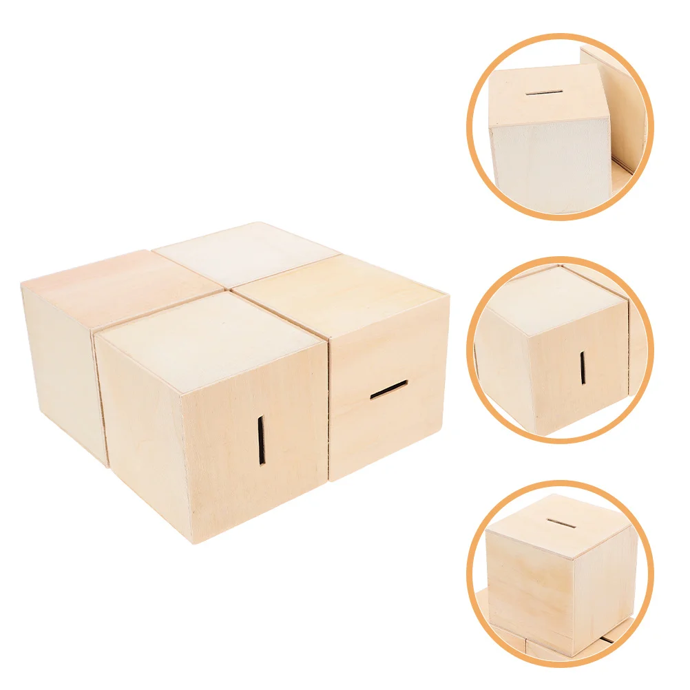 

6Pcs Wooden Piggy Bank DIY Unfinished Set for Money Saving Activity Creative Educational Project Childrens Paintable