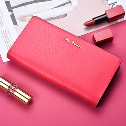 Pierre cardin women's wallet with zipper card ladies purses genuine leather wallets for women Red