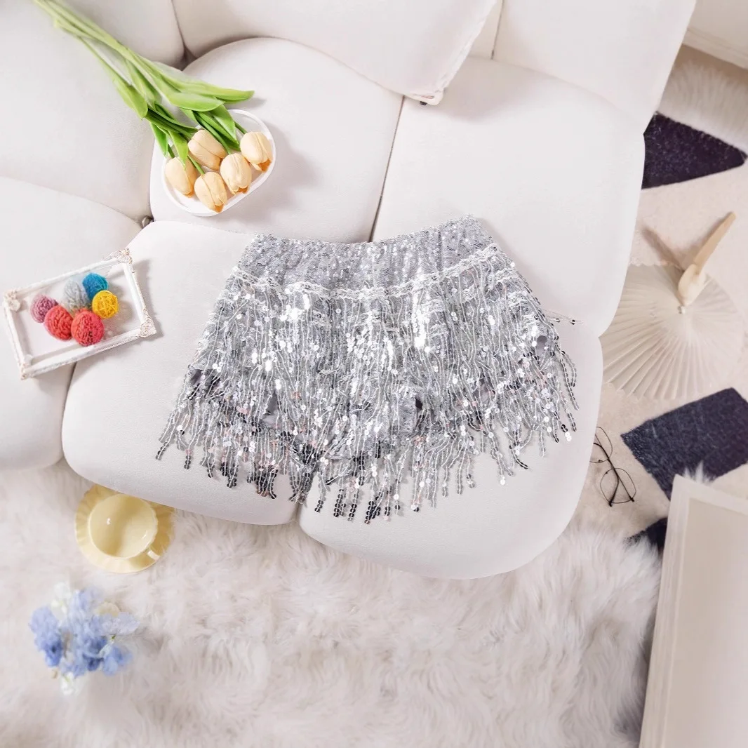 2026 Summer New Women's Sequin Fringed Shorts Skirts
