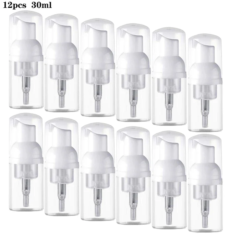 

12Pcs Mini Foaming Soap Pump 30ml Refillable Empty Bottle Portable Plastic Foam Dispenser Bottle for Cleaning Travel