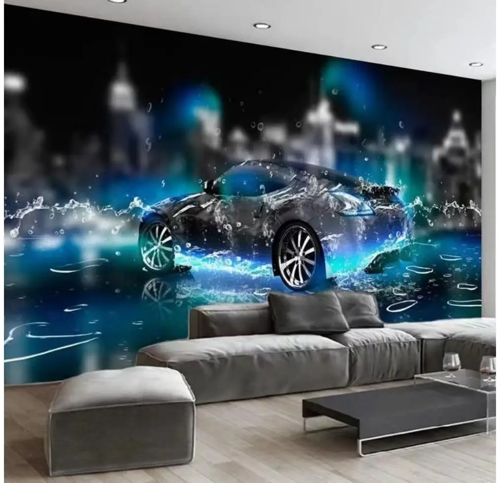 Custom size mural painting graffiti underwater car background 3d wallpaper home decoration transparent car hanging picture