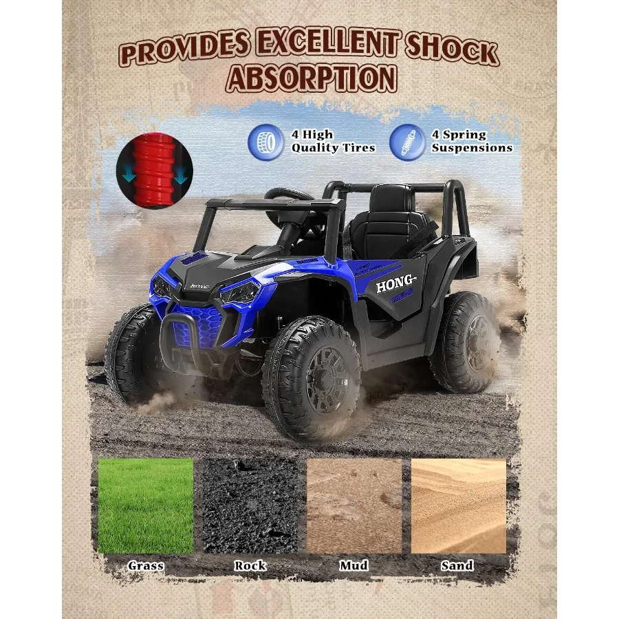 شاحنة UTV كهربائية تعمل ببطارية السيارة 12 فولت مع جهاز تحكم عن بعد للوالدين وموسيقى بلوتوث ومصباح LED 3 سرعات لينة للبدء Saf