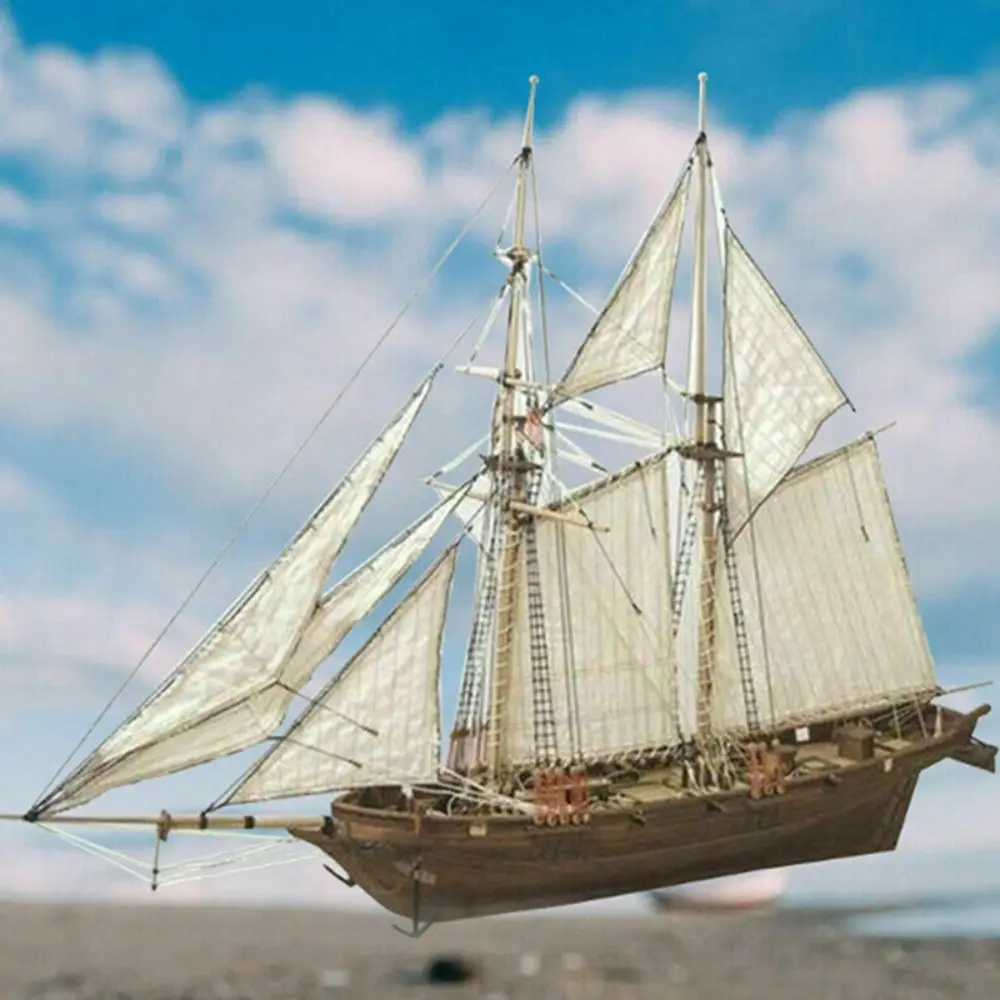 Modelo de barco de madeira em escala 1:100, decoração de casa, barco a vela antigo, montagem de brinquedo, modelo de brinquedo artesanal, barco à vela de madeira