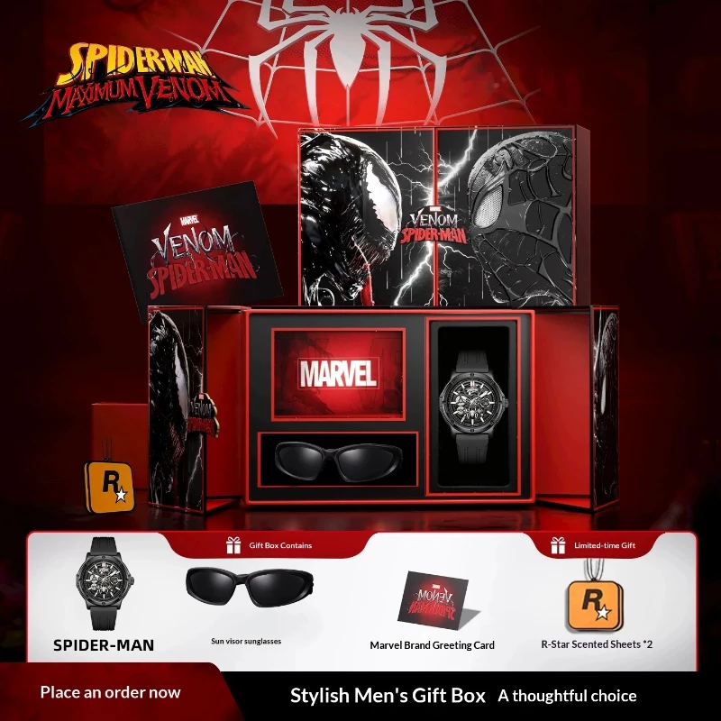 

MARVEL Spider-Man Men's Skeleton Automatic Mechanical Watch Silicone Strap Gift for Teenagers Students 18th Birthday