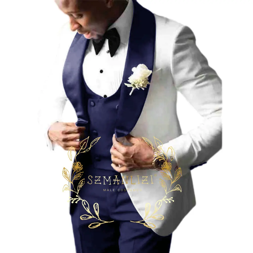 Fashion 3 Pieces Sets Single Breasted Groommen Groom Tuxedos Shawl Lapel Formal Men Suits Wedding Best Man Blazer