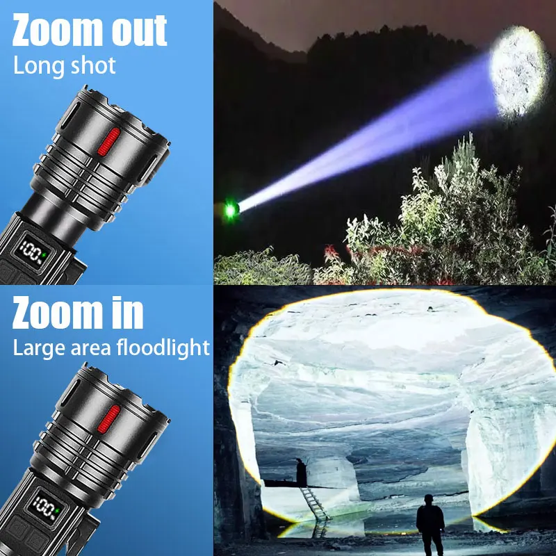2025 Most Powerful Flashlight Super Bright Rechargeable Led Torch 10000000LM Long RangeTactical Flashlights With Magnet Lantern