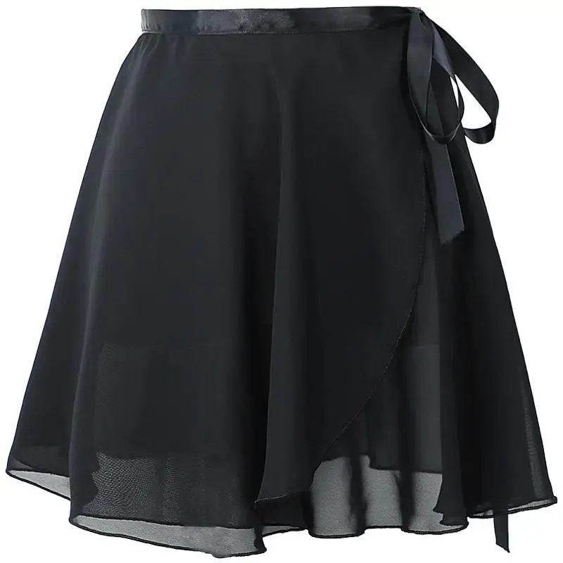 Women Ballet Skirts Black Lace-up Chiffon Wrap Skirts Yoga Dance Skirts Ballet Practice Hip Scarf Dancing Mini skirts Tutu