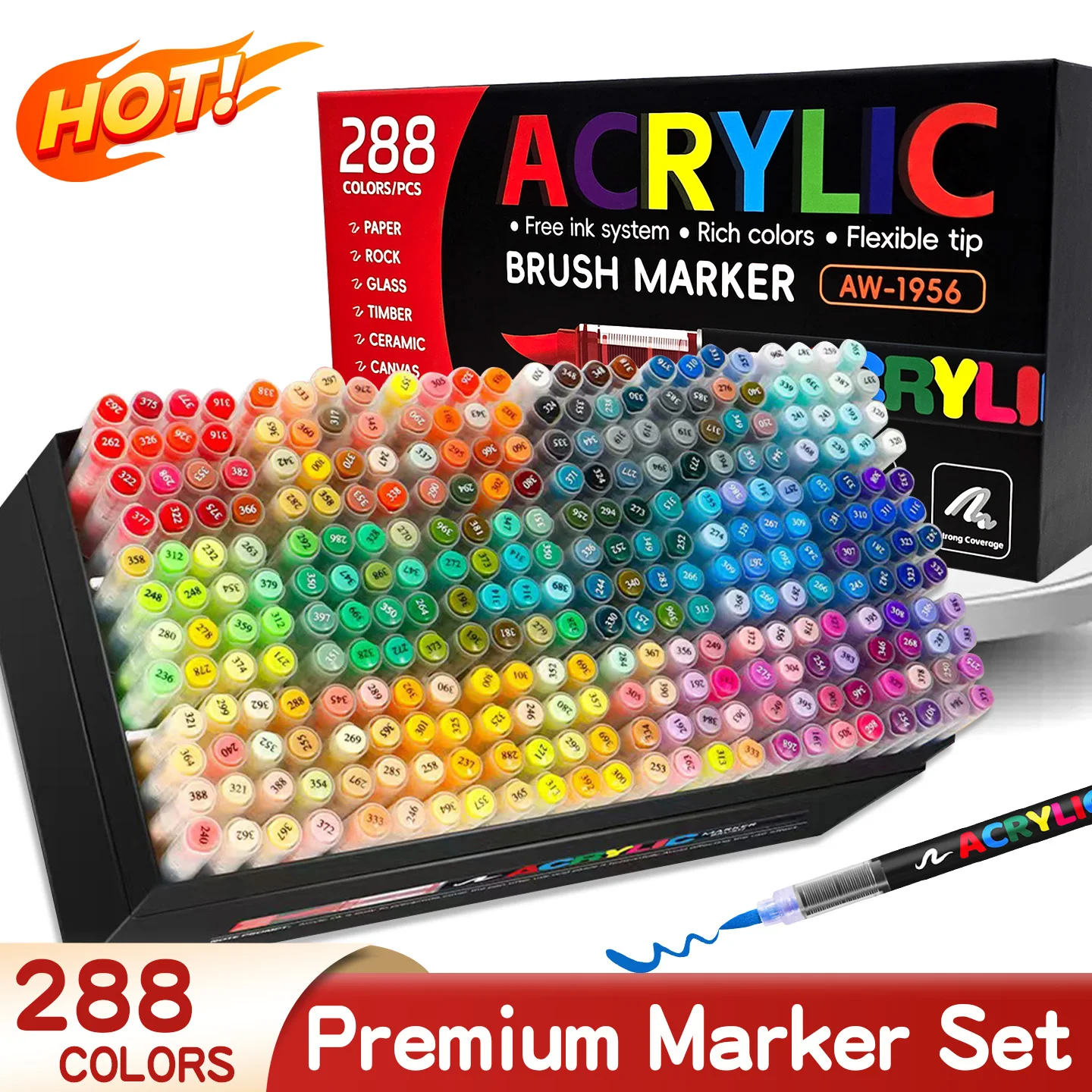 Acrylic Brush Marker Pen Set Free‑ink System Soft Flexible Tip Paint Markers for Rock Ceramic Glass Wood Canvas DIY Art Graffiti Drawing Craft Supplies