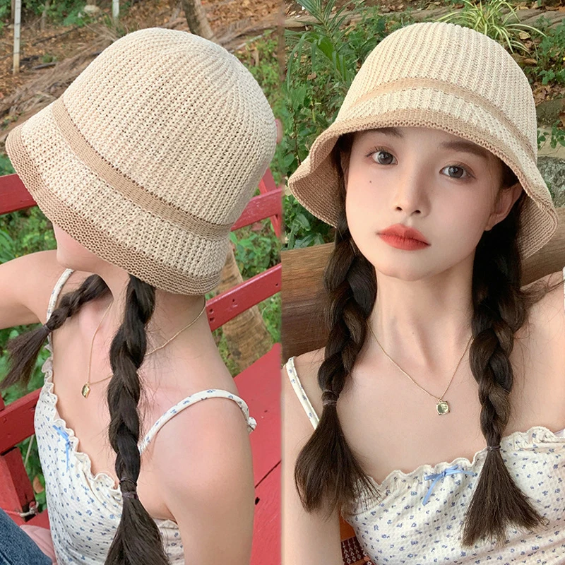 

Fashion Female Knitting Cap Bucket Hat Harajuku Fishing Outdoor Hip Hop Panama Cap Men's Summer for Fisherman Hat Women