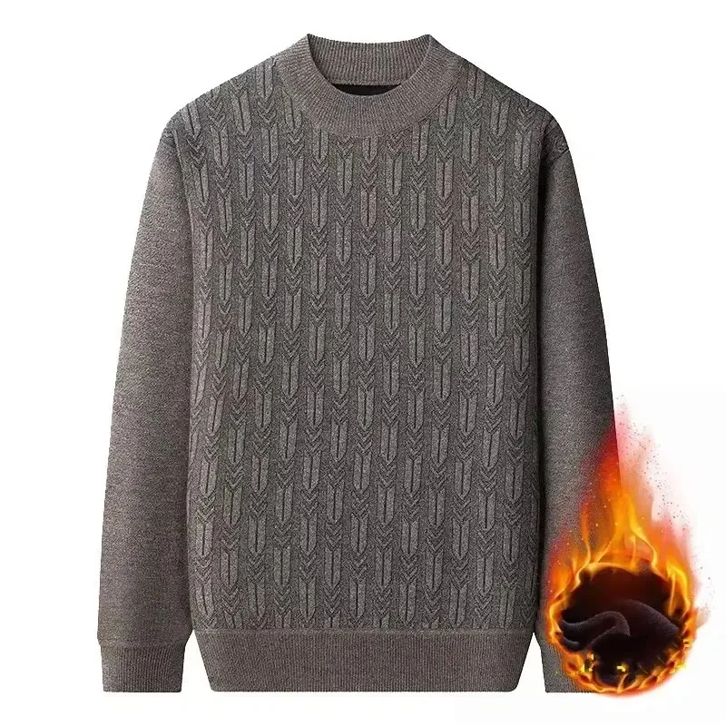 

Свитер мужской, осенне-зимний новый стиль, бархатные утолщенные теплые вязаные топы с круглым вырезом и длинными рукавами для молодых людей среднего возраста