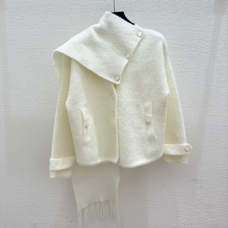 

High-quality women's new detachable fringed scarf wool cardigan Korean-style versatile sweater fashionable 25916195