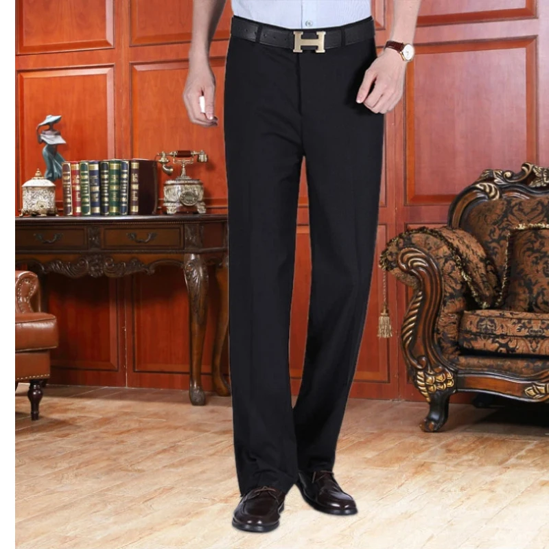 

Костюмные брюки для мужчин, свободные брюки на весну и осень, повседневные брюки большого размера с высокой талией, брюки против морщин