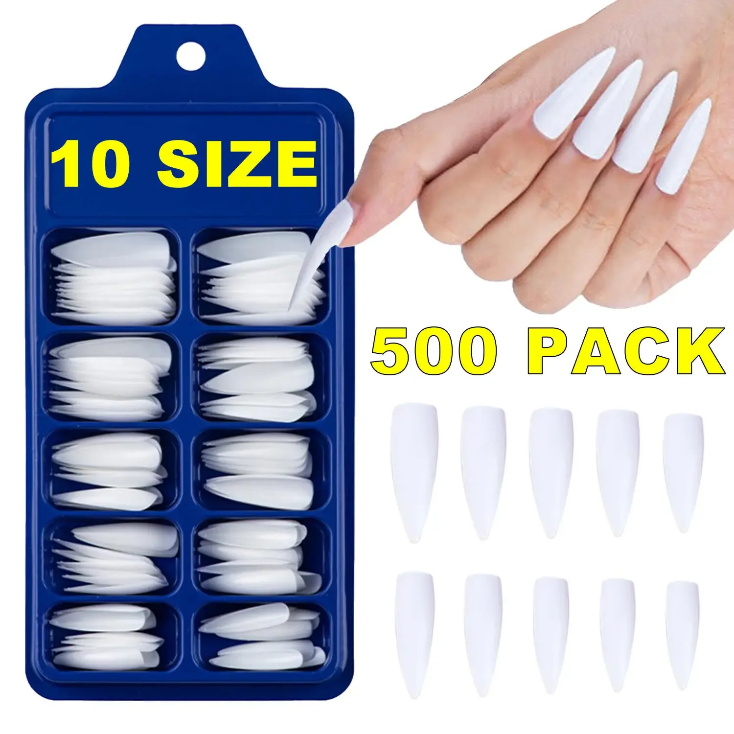 Acrylic Nail Tips 500Pcs Full Cover False Long French Finger Nail Manicure Tools