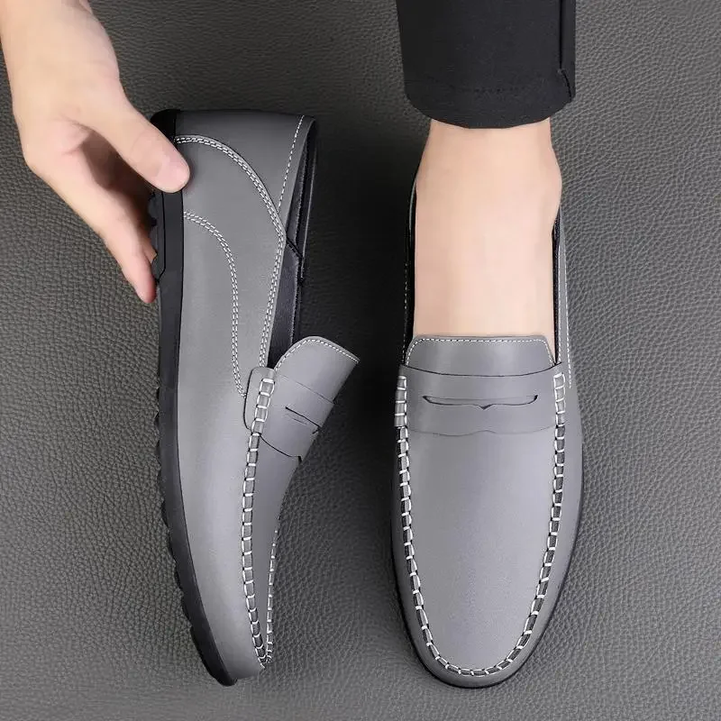 

Men's Shoes Men's Summer Genuine Leather Breathable Casual Leather Shoes Men's Soft Bottom Slip-on Lazy