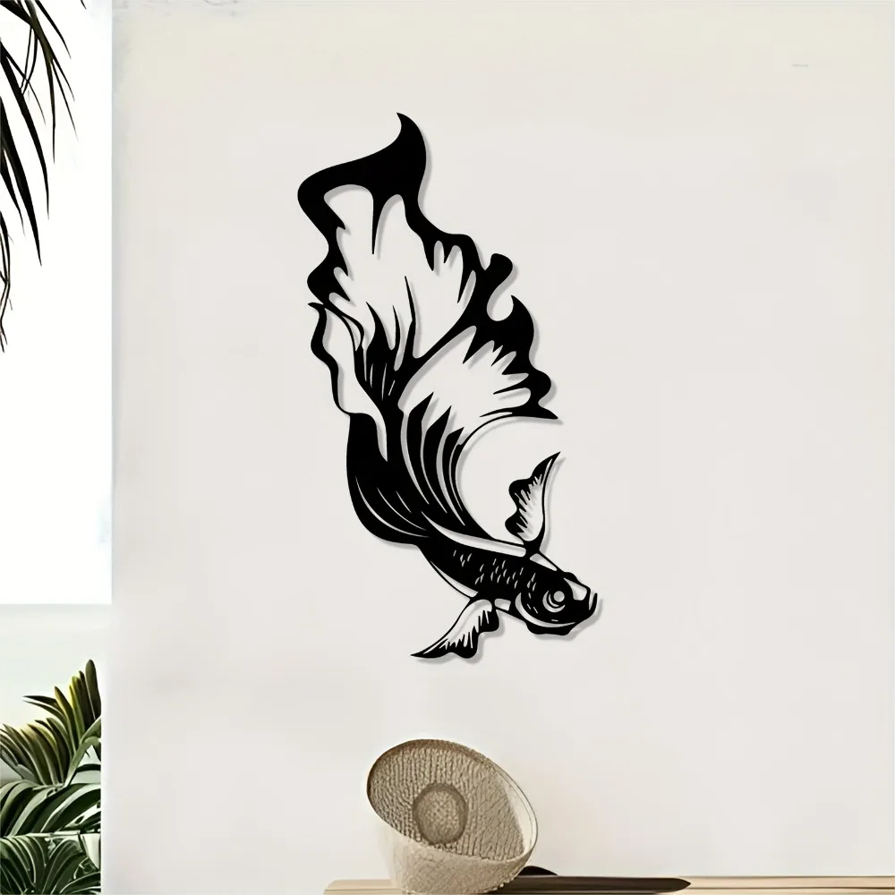 CIFBUY Décoration murale en métal en forme de poisson, sculpture rétro en fer, décoration intérieure et extérieure pour la maison, le jardin, la terrasse, pour les amateurs de poissons, noir