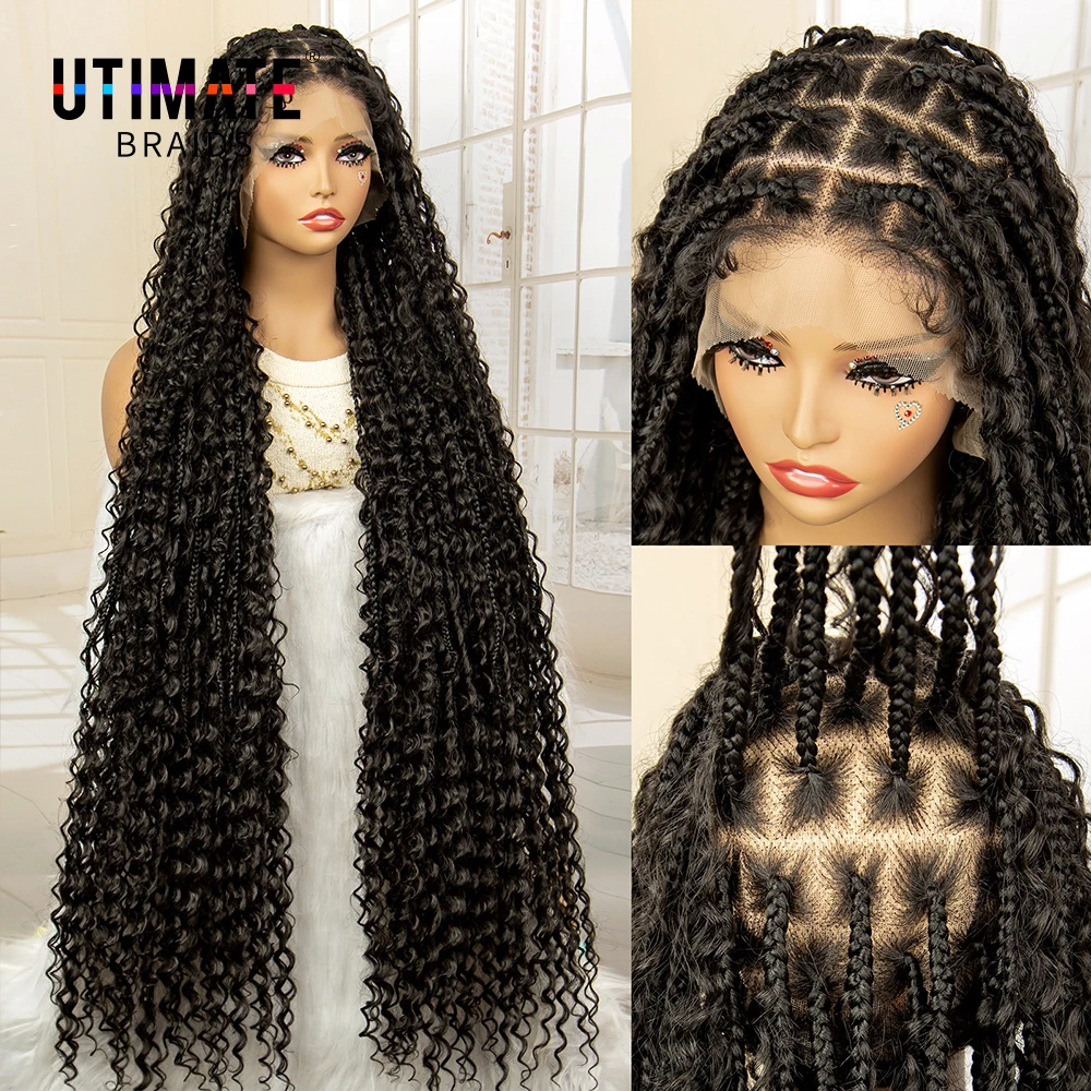 Full Lace Synthetic Box Braided Wigs Boho Braids Wig Black Women 40 Inches Synthetic Wig Afro Bohemian Braiding Hair