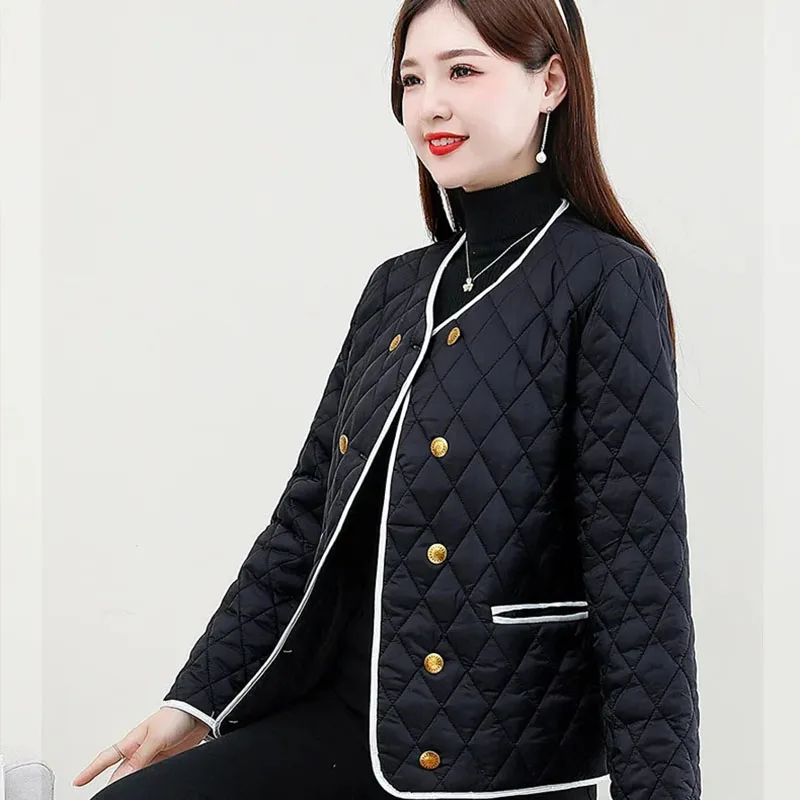 2024 New Autumn Winter Jacket Women's Lingge Contrasting Colors Lightweight Cotton-Padded Coat Warm Casual Fashion Short Coat