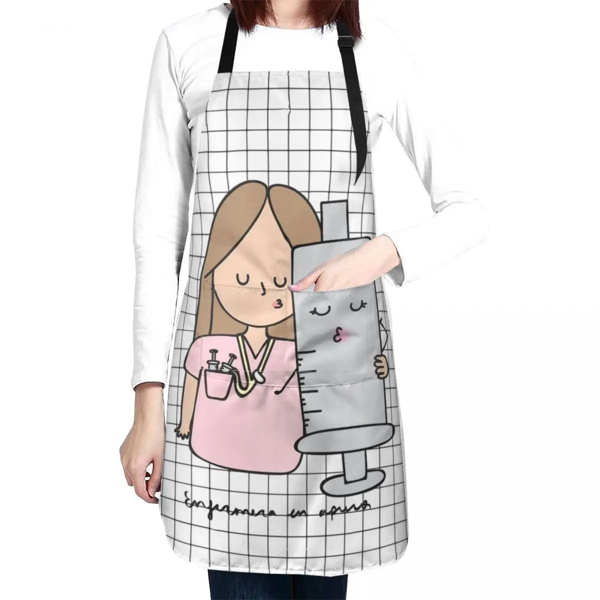 Adjustable Tie Enfermera En Apuros Nurse Apron with 2 Pockets Stain Resistant Apron for Working for Women Gifts