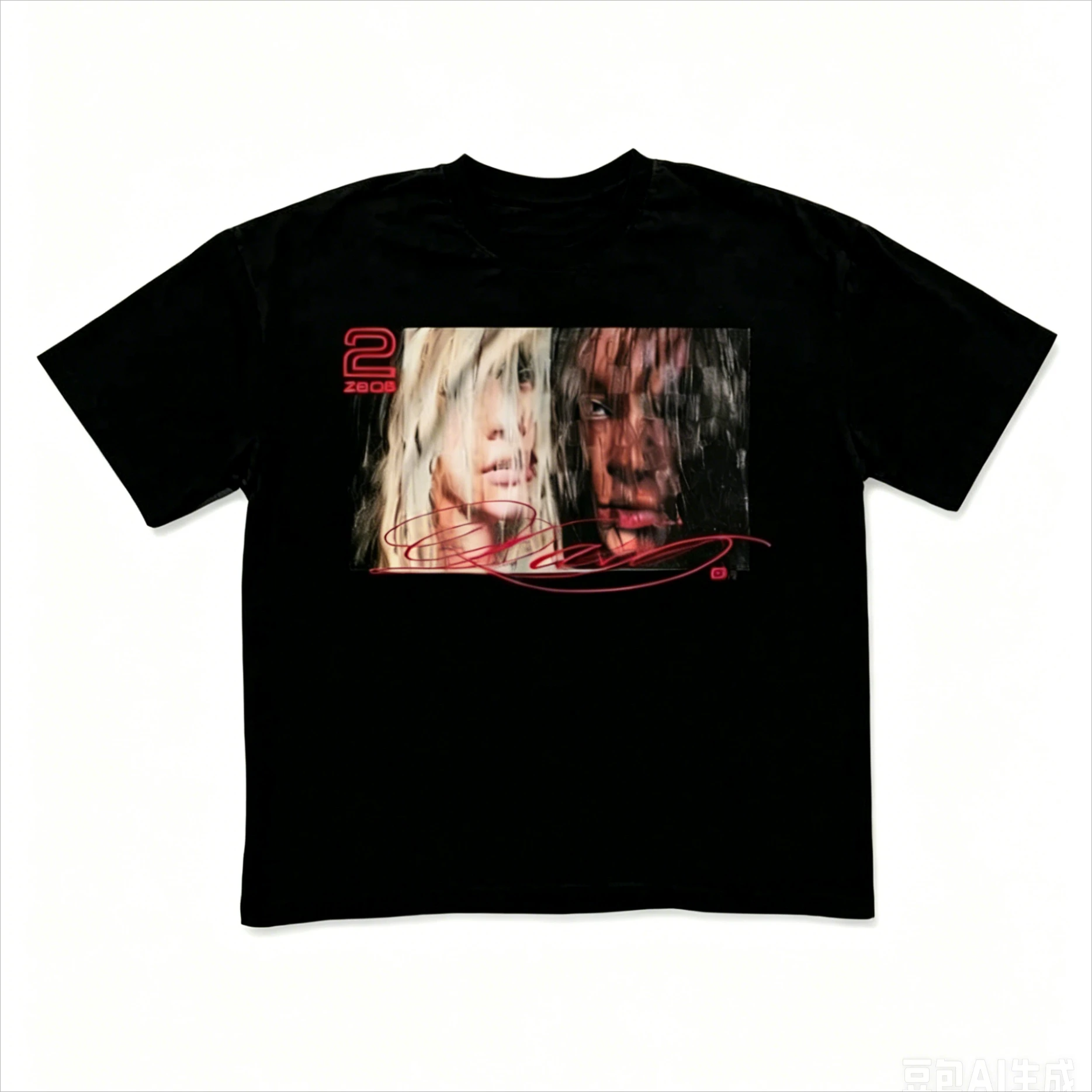 Goth Y2K Grunge Vintage Split Human Portrait Photo Tee Red Cursive Print Oversized Loose 100% Cotton Hip Hop Streetwear T Shirt