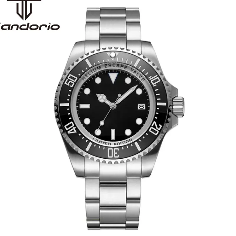 Tandorio 43mm NH35A PT5000 Stainless Steel Automatic Men Watch Sapphire Glass Luminous Mechanical Wristwatch Rotating Bezel Date