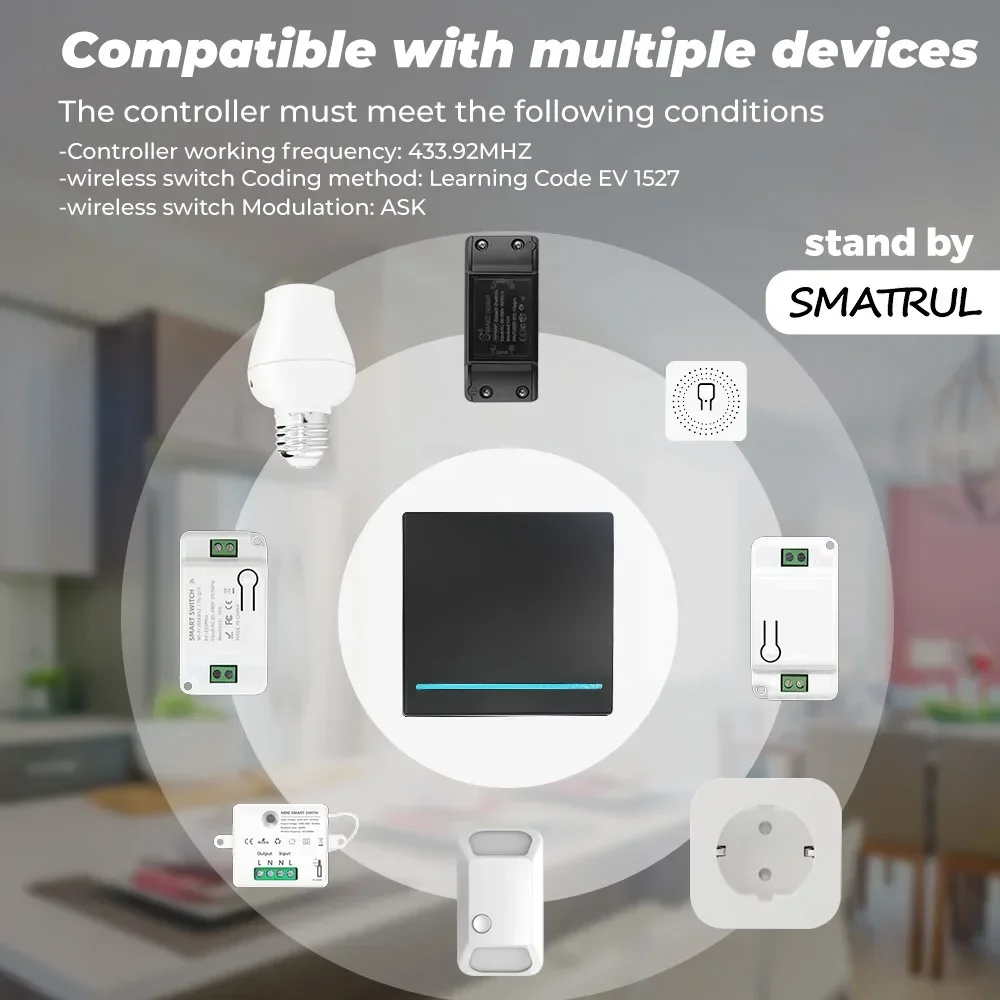 GERMA 1/2/3 Gang RF 433Mhz Smart home Push Wireless Interruttore Della Luce di Controllo Remoto Pulsante A Parete Lampada Da Soffitto On Off ASK Ev1257