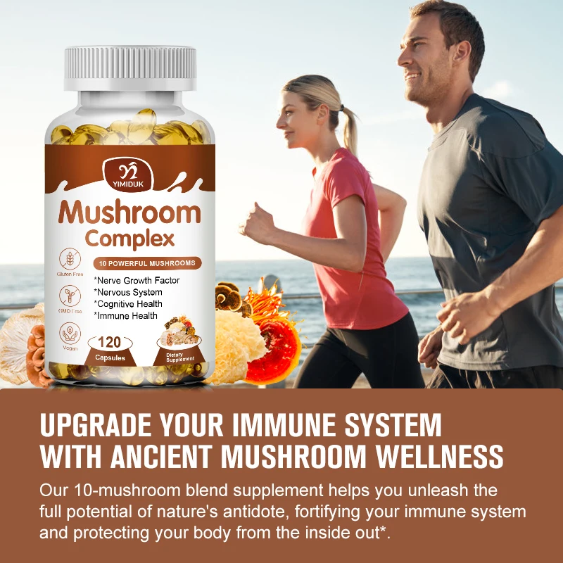 10 Mushroom Complex Capsules Nootropic Brain Memory & Focus Immune Booster Stress Relief Keep Mental Clarity & Focus