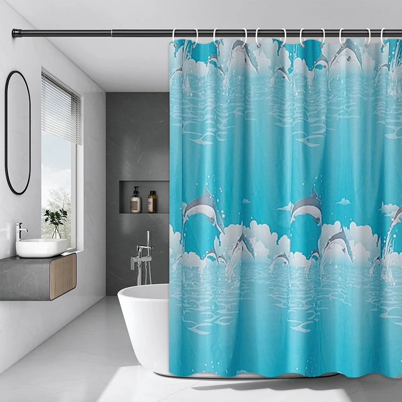 Dolphin PEVA Shower curtain thickened animal stainless steel buttonhole waterproof mildew proof translucent shower curtain