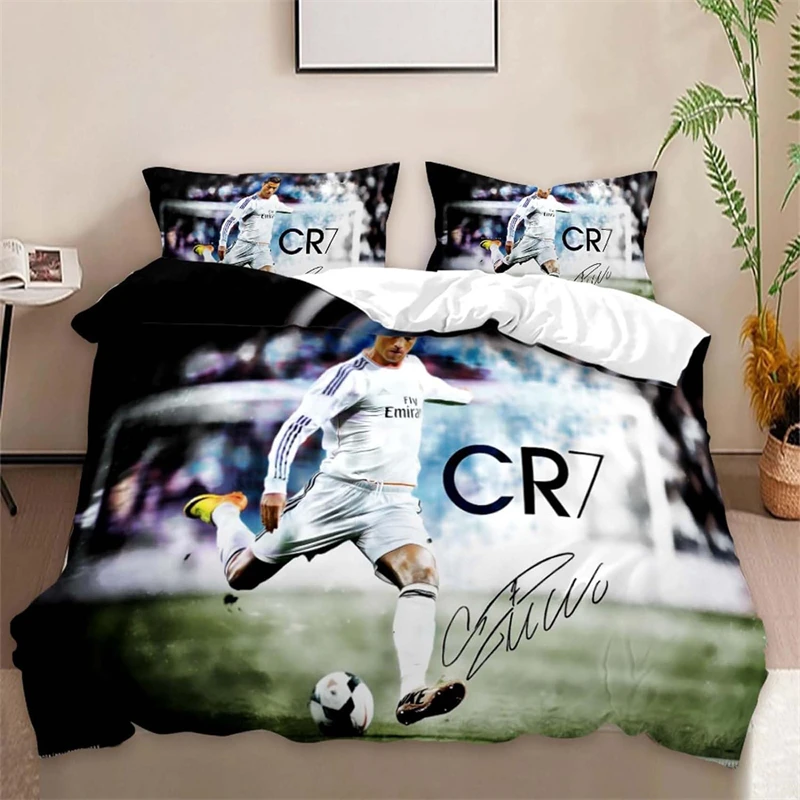 Duvet Cover Football Players C-R-7 Single Double Microfiber Bedding Set Lightweight Soft Zipper Breathable Closure Boys Teens