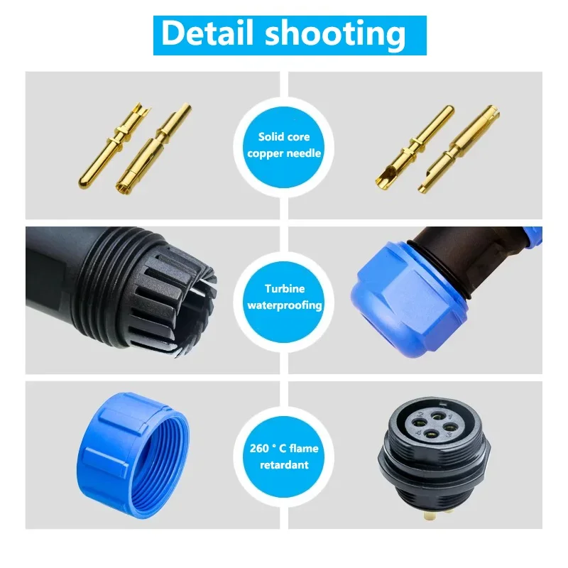 5/10/100 Sets SP13 SP16/SP17 SP20/SP21 Waterproof Male Female Connectors IP68 Aviation Plug 2pin 3pin 4pin 5pin 6pin 7pin 9pin