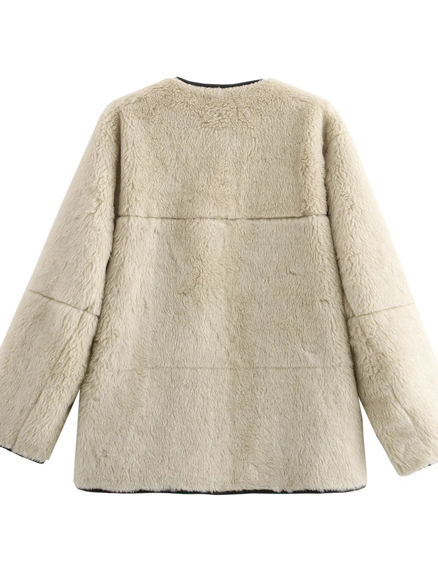 Faionable Tri-Color Leisure Sle Fur And Leather One-Piece Coat ZARZ Women's ort Outerwear Artistic Sle Regular Thin