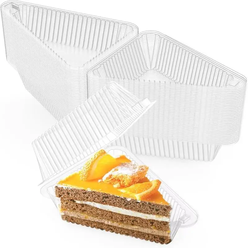 50/100Pcs Cake Slice Container Clear Triangle Dessert Box Reusable Food Packing Box Stackable Sandwich Holder For Fruit Cake