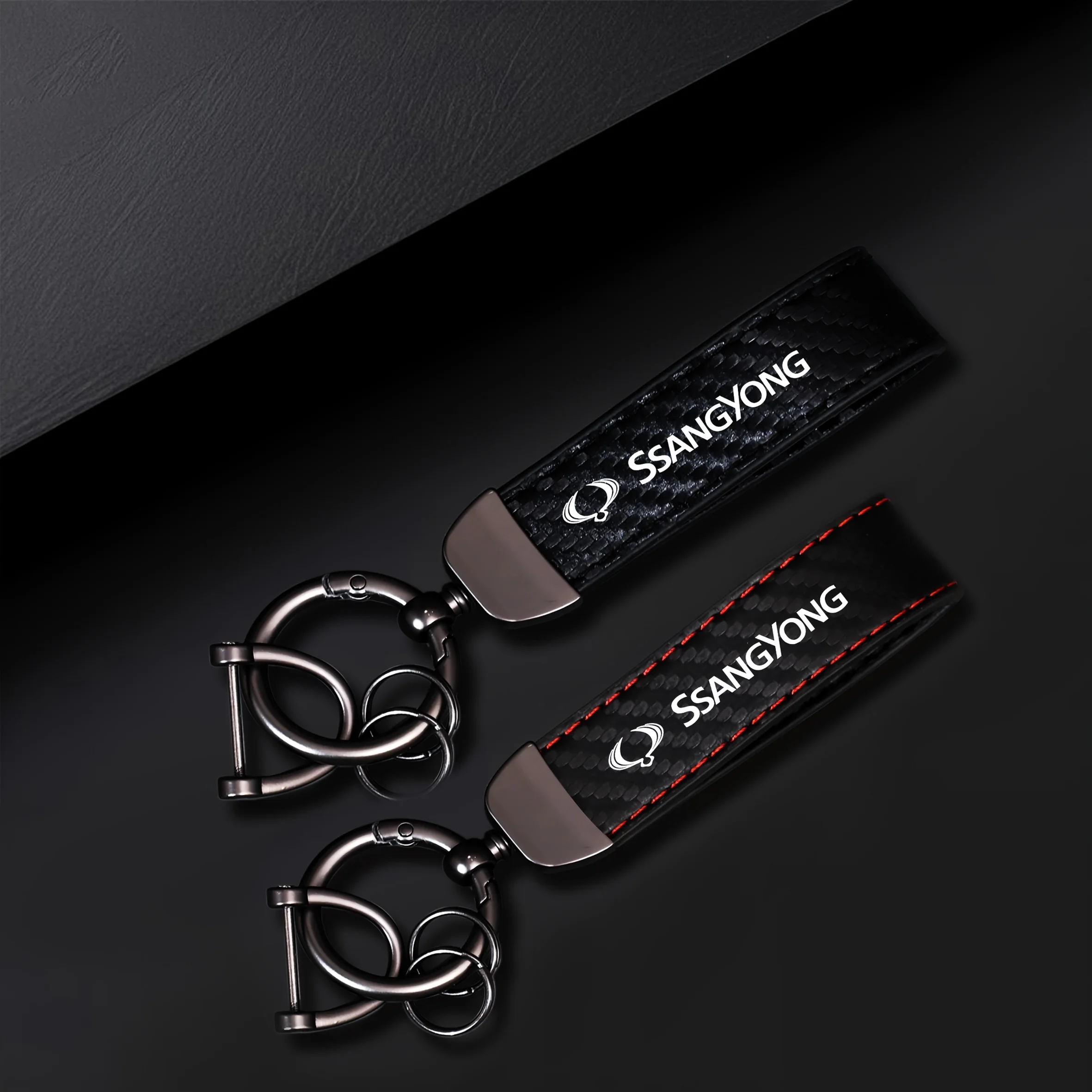 Chaveiro de carro com padrão de fibra de carbono, chaveiro criativo para ssangyong kyron rodius korando rexton musso actyon tivoli m200 sport