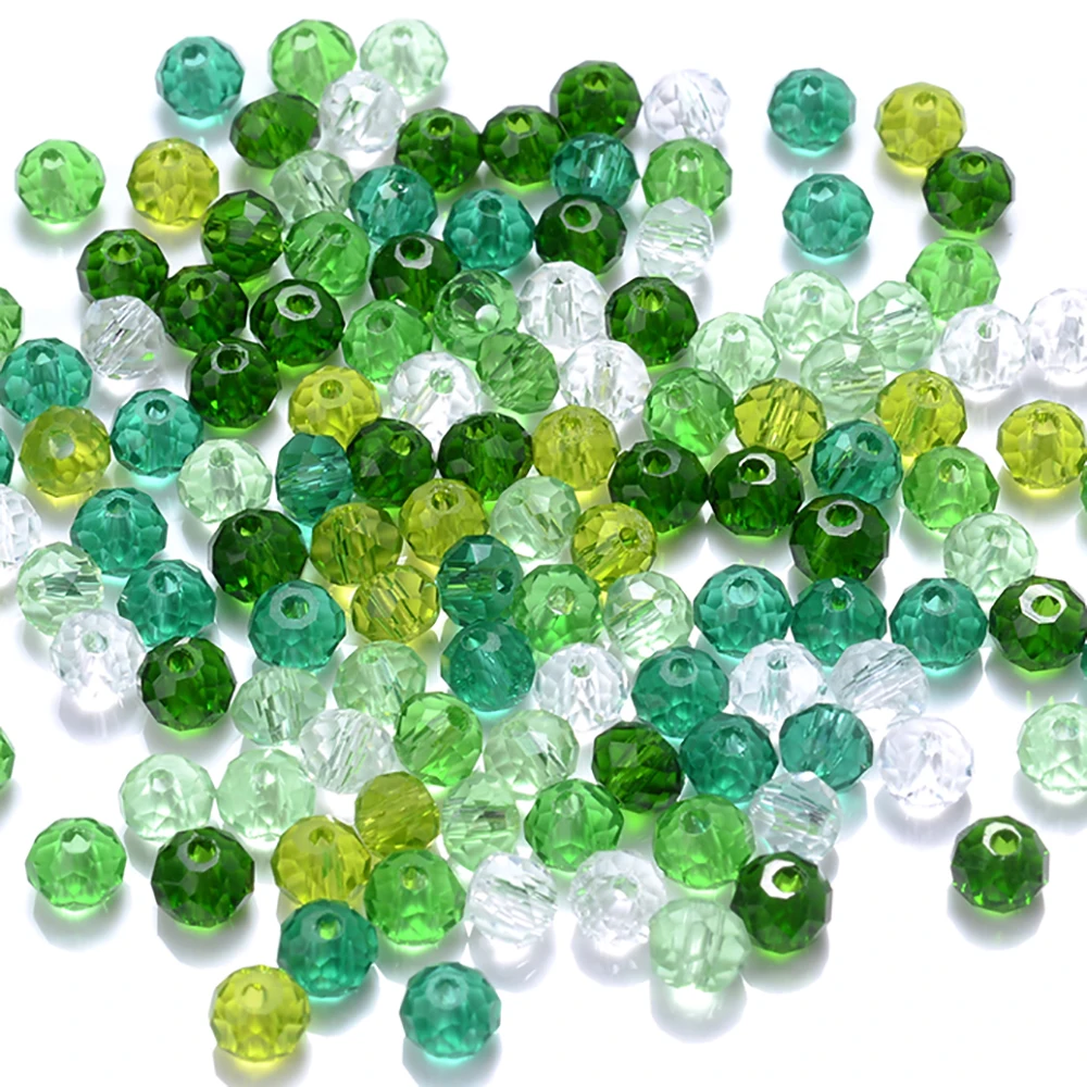 Cicifu Mix Green 3/4/6mm 100pcs Rondelle Austria Faceted Crystal Glass Beads Round Loose Spacer Beads for Jewelry Making Finding