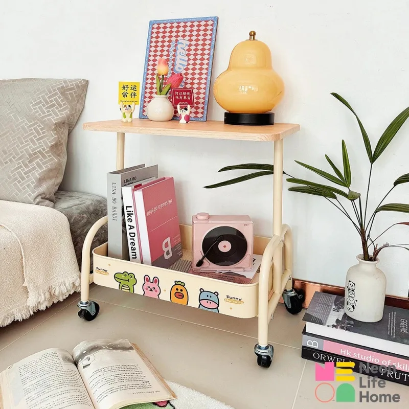 Removable Bedside Table Coffee Table Cream Wind Edge Table, Storage Cart, Small Table Living Room Sofa Side Cabinet