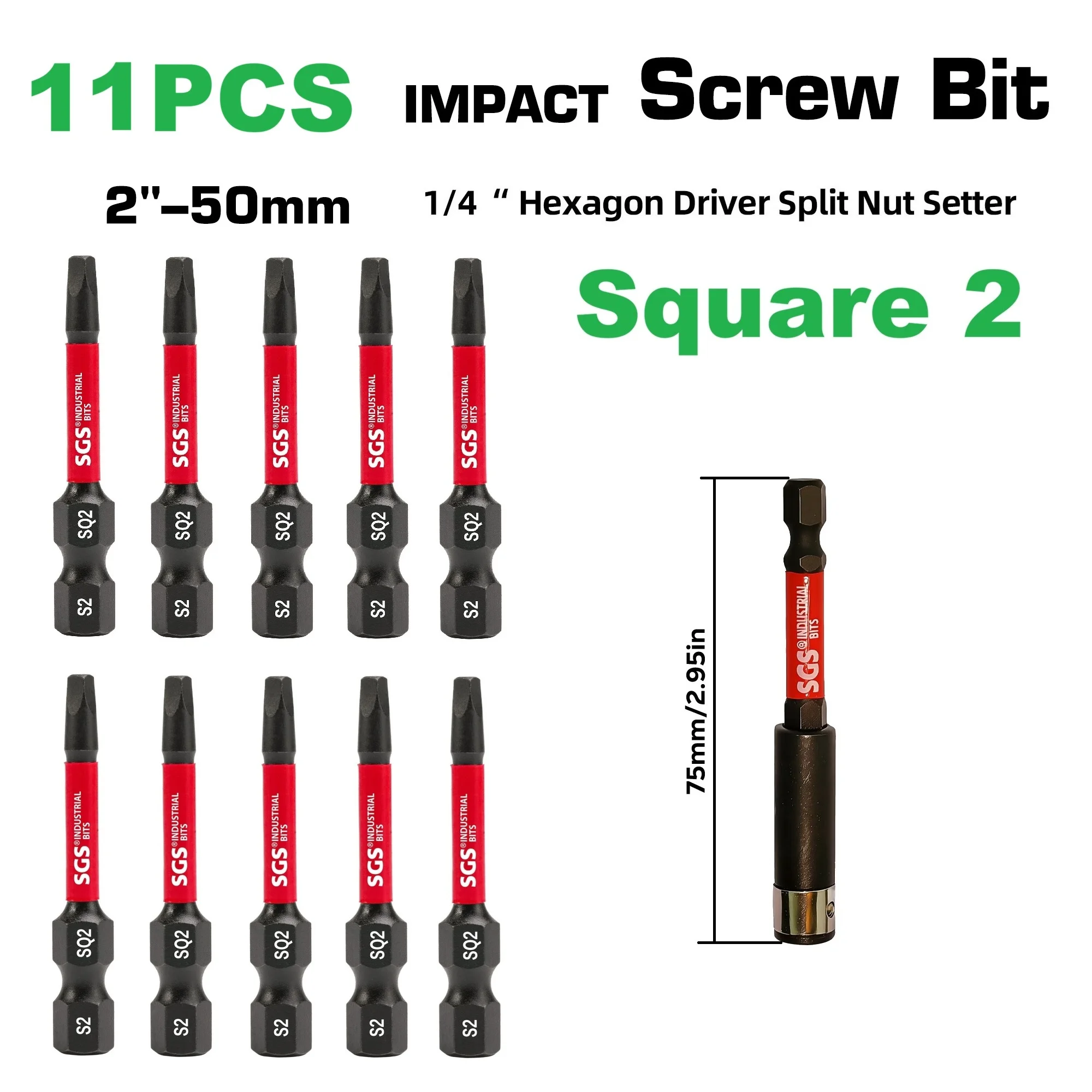 Schlag-Schraubendreher-Bit-Set, 50 mm, S2-Stahl, magnetischer Vierkantkopf, Industriequalität, 1/4-Zoll-Sechskantschaft, geeignet für Elektrowerkzeuge und manuelle Schraubendreher, für Holzbearbeitung, Möbelmontage und Elektroinstallationen. – Detail 3