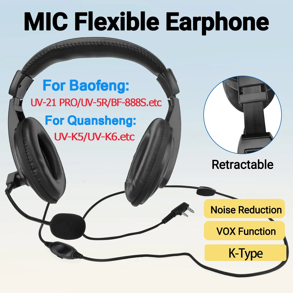 ABBREE PTT VOX MIC سماعة أذن مرنة سماعة لاسلكية تخاطب لراديو Baofeng UV-21 Pro UV-5R Quansheng UV-K5(8) UV-K6 اتجاهين