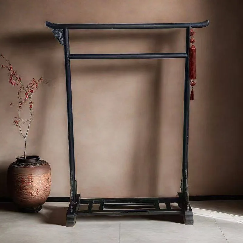 New Chinese floor-to-ceiling coat Solid wood bedroom Entrance foyer storage rack Simple retro clothes