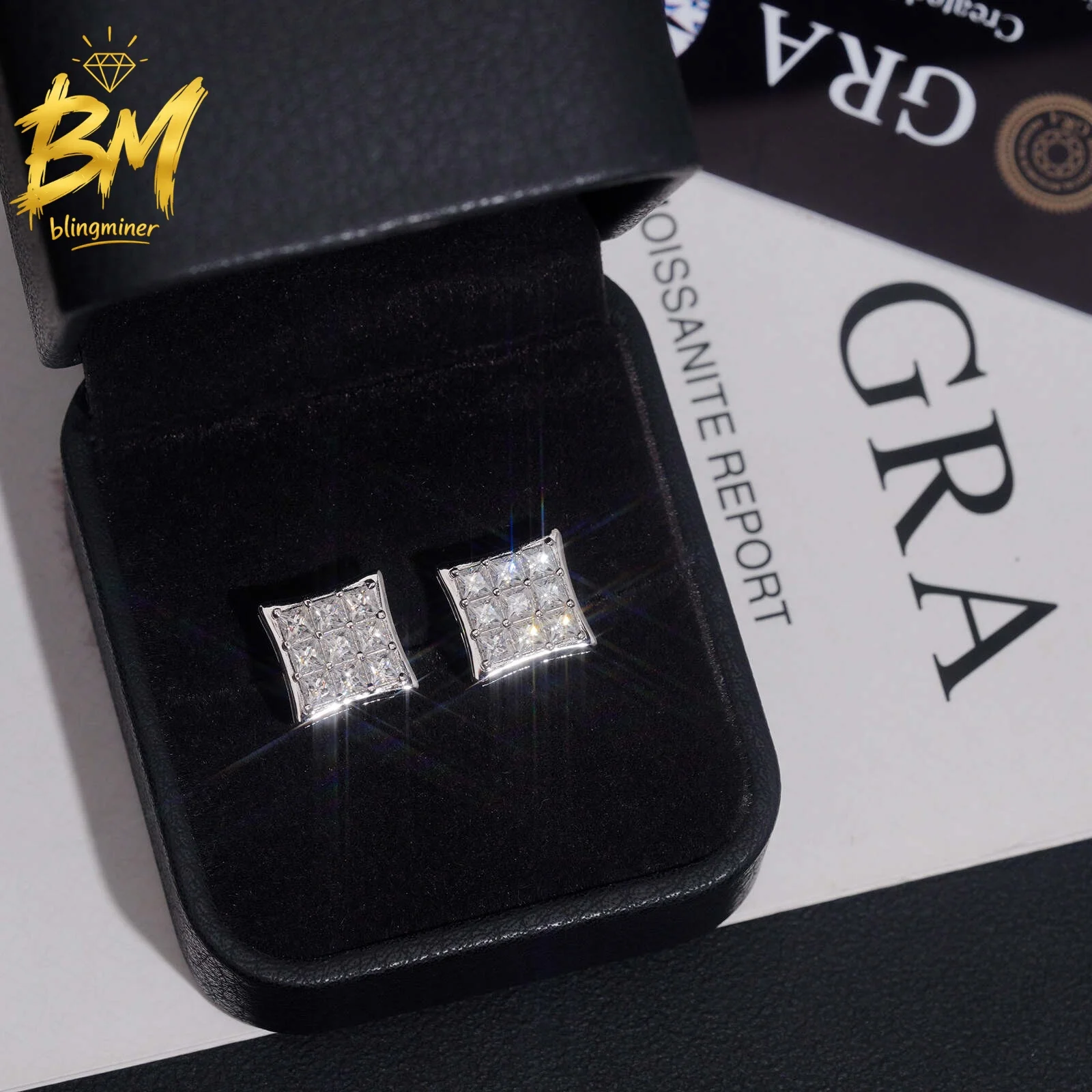 Blingminer Iced Out VVS Moissanite Earrings For Men Women S925 Silver Ear Studs Jewelry Pass Diamonds Tester GRA Free Shipping