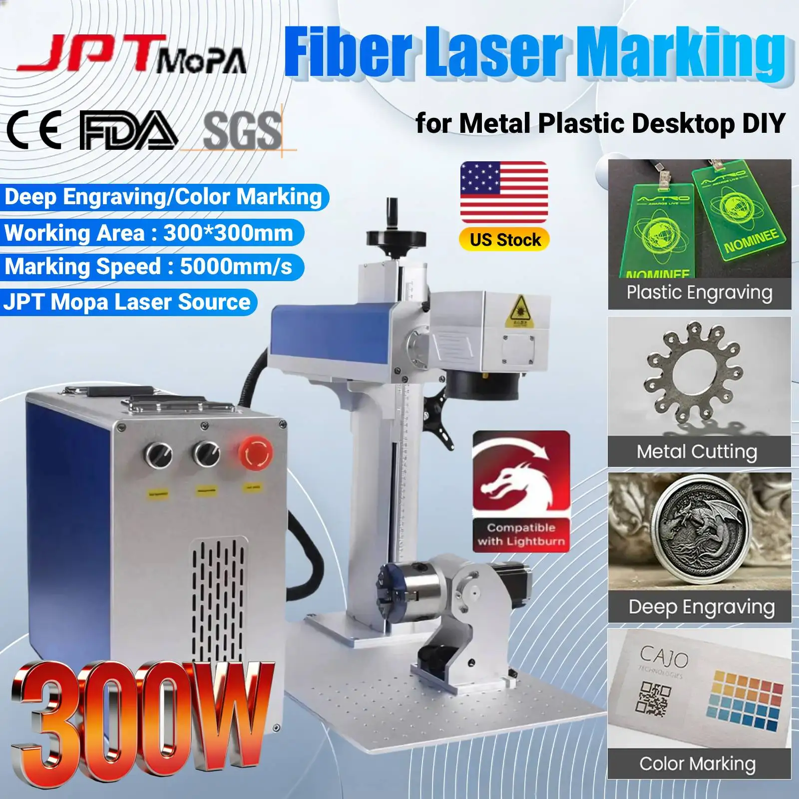 

Лазерный гравер 300 Вт JPT Mopa M7 для маркировки и резки, глубокой гравировки, с поворотной осью, для металла, пластика, настольный, для DIY