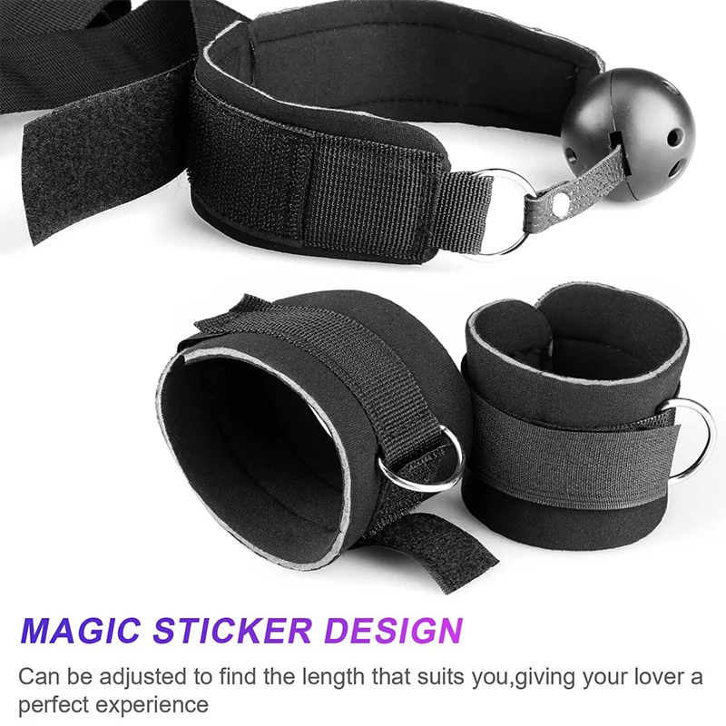 New Bed Restraining Belt Black Body Bondage Adjustable Size Backhand Constraint Gag Handcuffs Set 18+ Couple Sex Toys For Night - Image 5