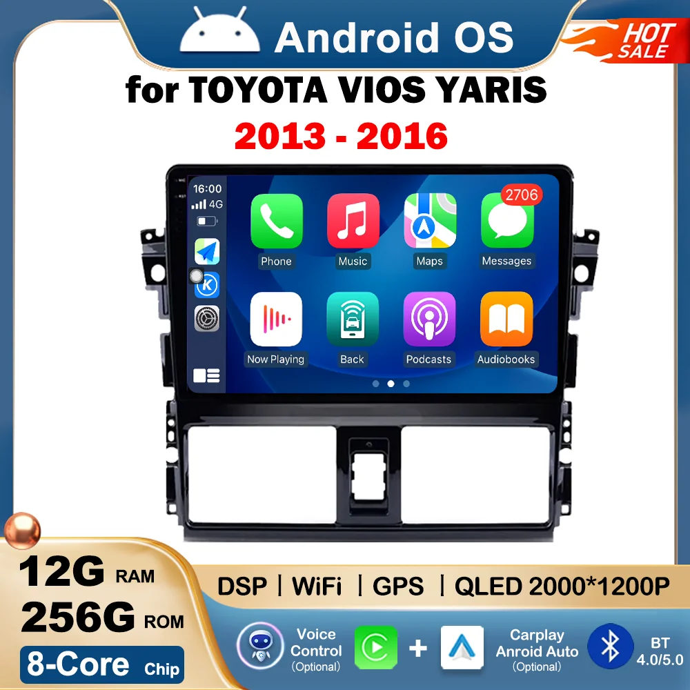 

Android OS for TOYOTA VIOS YARIS 2013 2014 2015 2016 Car Mulltmedia Player GPS Navi Wireless Carplay DSP Stereo HD Touch Screen