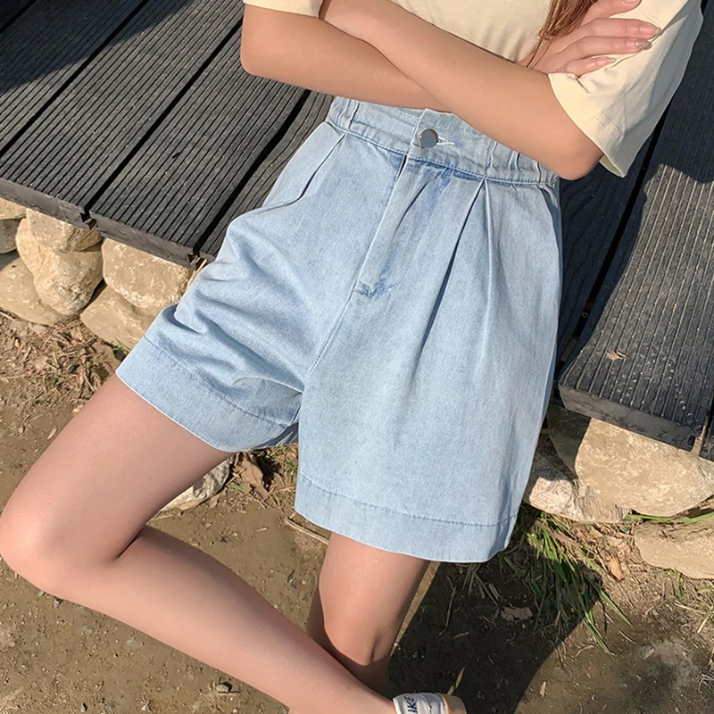 عادية حجم كبير الصيف الدنيم السراويل امرأة فضفاضة واسعة الساق جان السراويل الفضفاضة النساء القطن مرونة الخصر سراويل قصيرة برمودا فام