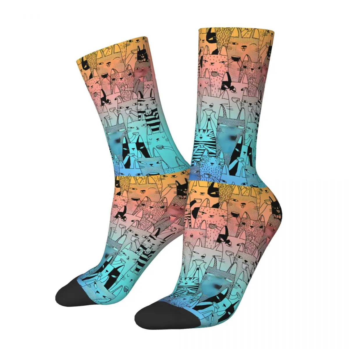 Morning Cats In Rainbow Sock Printed Man Polyester