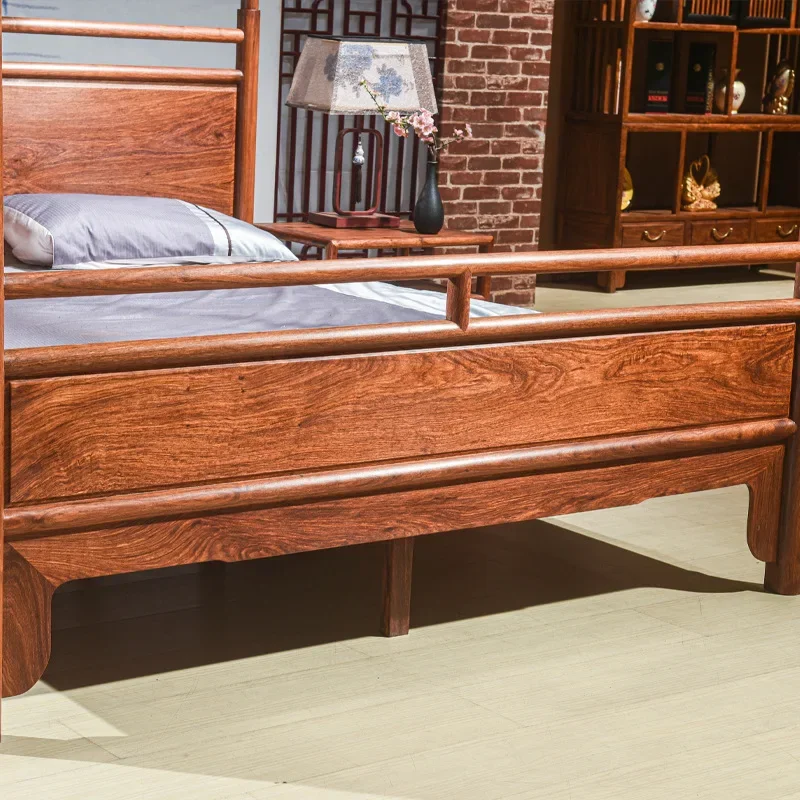 Hedgehog red sandalwood shelf bed, double bed mahogany furniture, new Chinese classical wedding solid wood bed