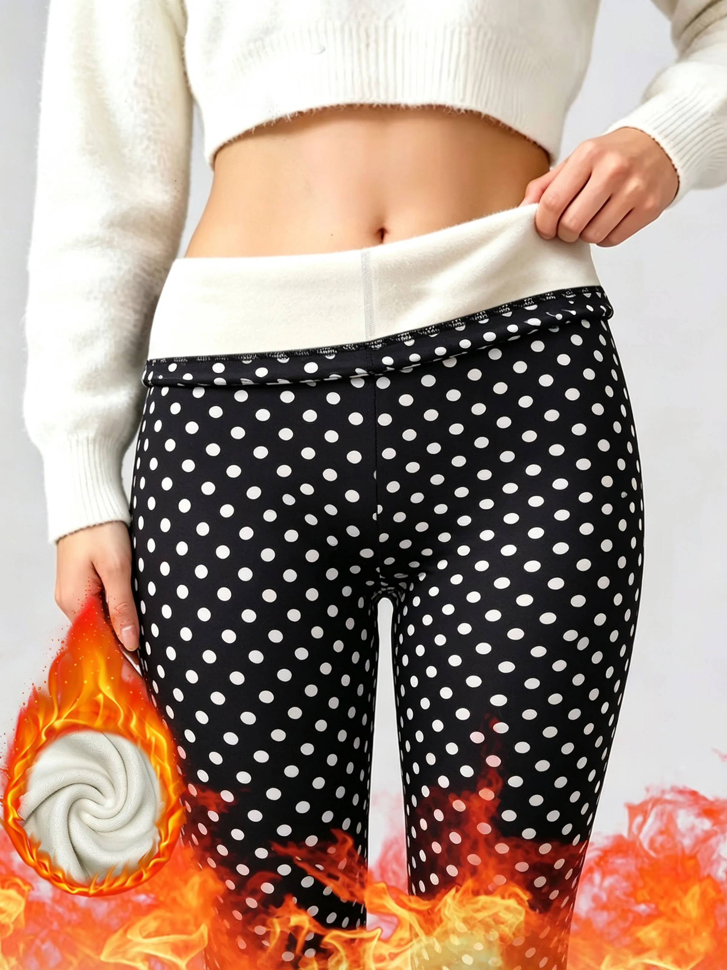 1612 Lion Print High Elastic Slim Fit Winter Fleece-Lined Long Pants Base Layer Trousers for Women Comfortable Stretchy Leggings