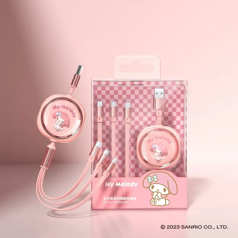 

New Sanrio Kuromi Hello Kitty Cinnamoroll Cute Kawaii 3-in-1 fast charging data cable Creative simple telescopic charging cable