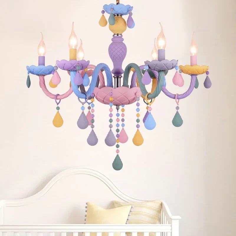 Nordic Macaron Children's Room Chandelier Colorful Crystal Cartoon Candle lighting Environmentally friendly materials LED Lamps